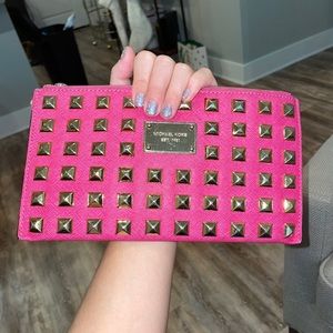 Michael Kors Gold Studded Pink Clutch Wallet